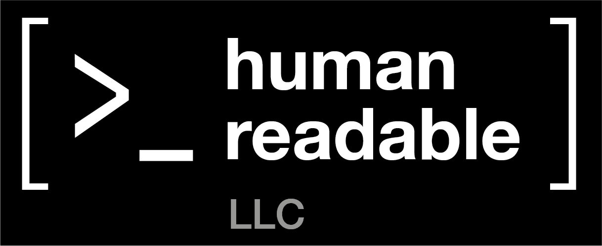 HumanReadable.LLC wordmark with a command-prompt symbol.